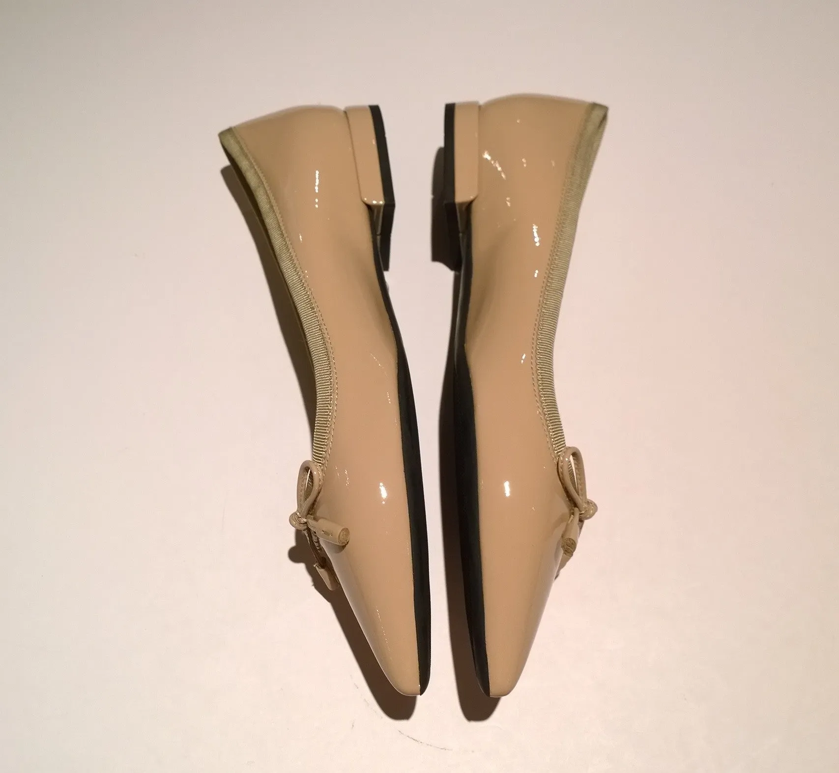 Prada Bow Pointy Ballet Flats in Cipria Nude Patent Leather Shoes