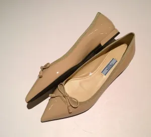 Prada Bow Pointy Ballet Flats in Cipria Nude Patent Leather Shoes