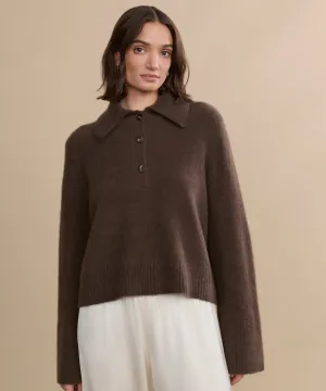 Precision Stitching Cashmere Stevie Polo Ribbed Trim Details Cashmere Stevie Polo