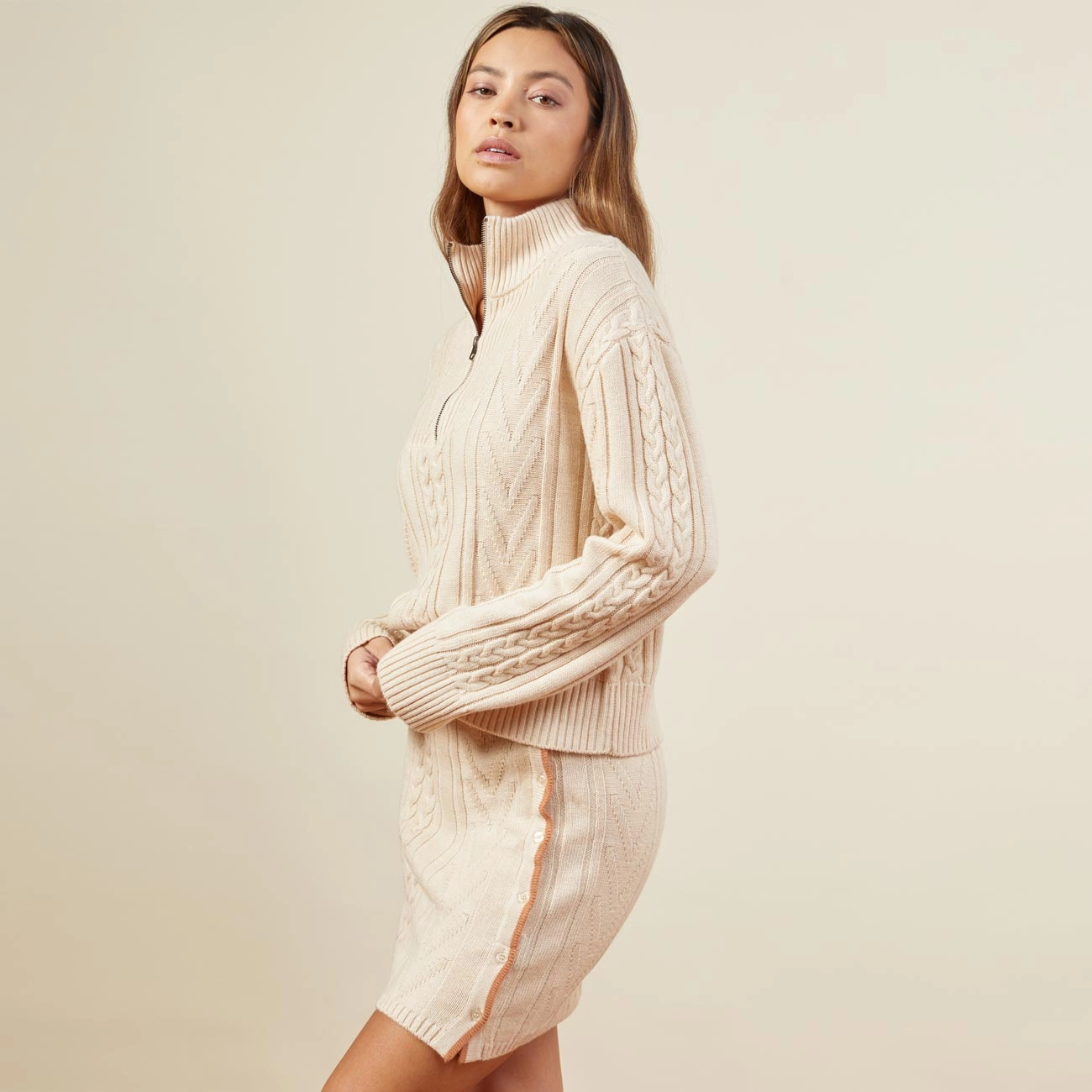 Breathable Material Merino Cable Knit Half Zip