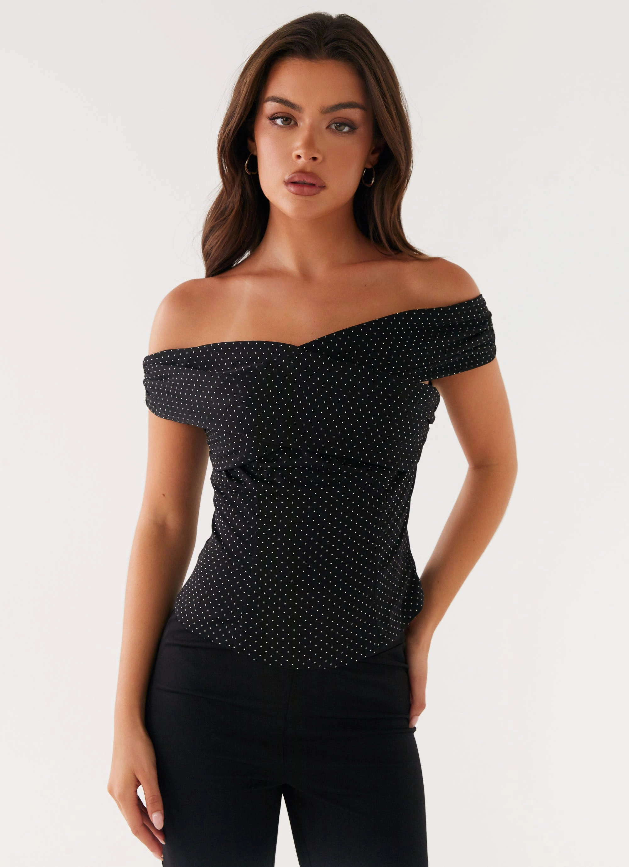 Butter Soft Handfeel Tamera Top - Black Polka Dot