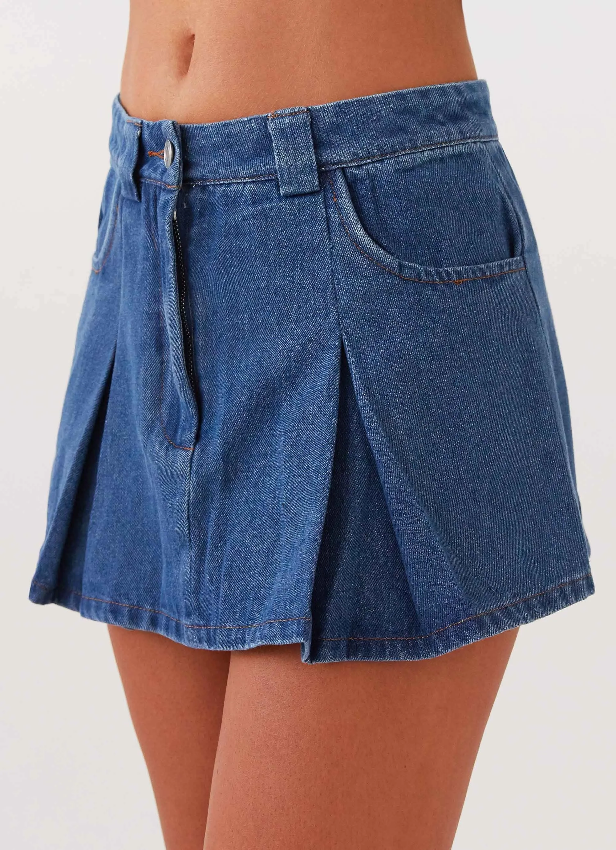High Waist Ashlyn Denim Mini Skirt - Indigo