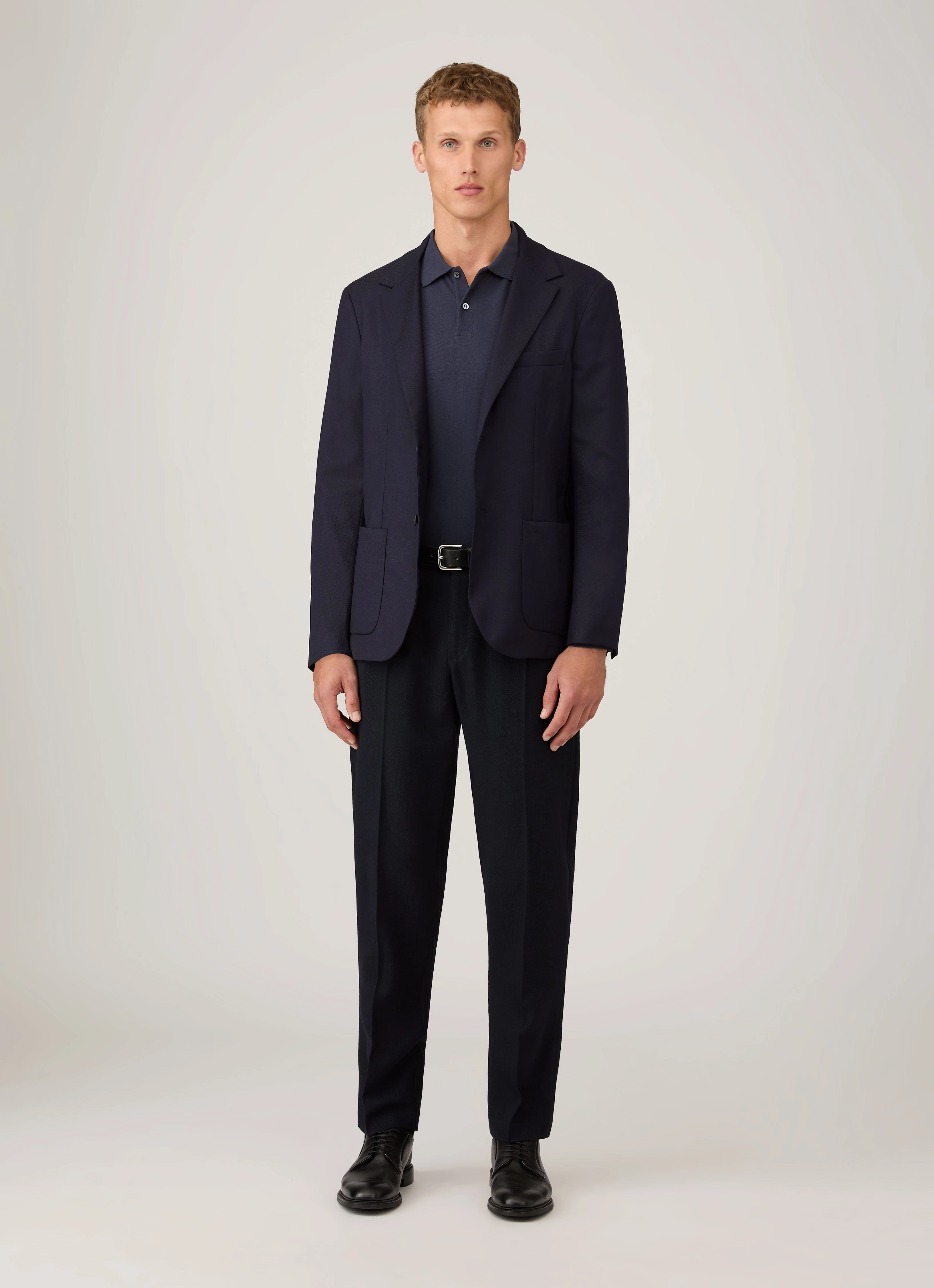 Premium Fit Classic Top Men's Long Sleeve Piqu?? Polo Shirt in Navy