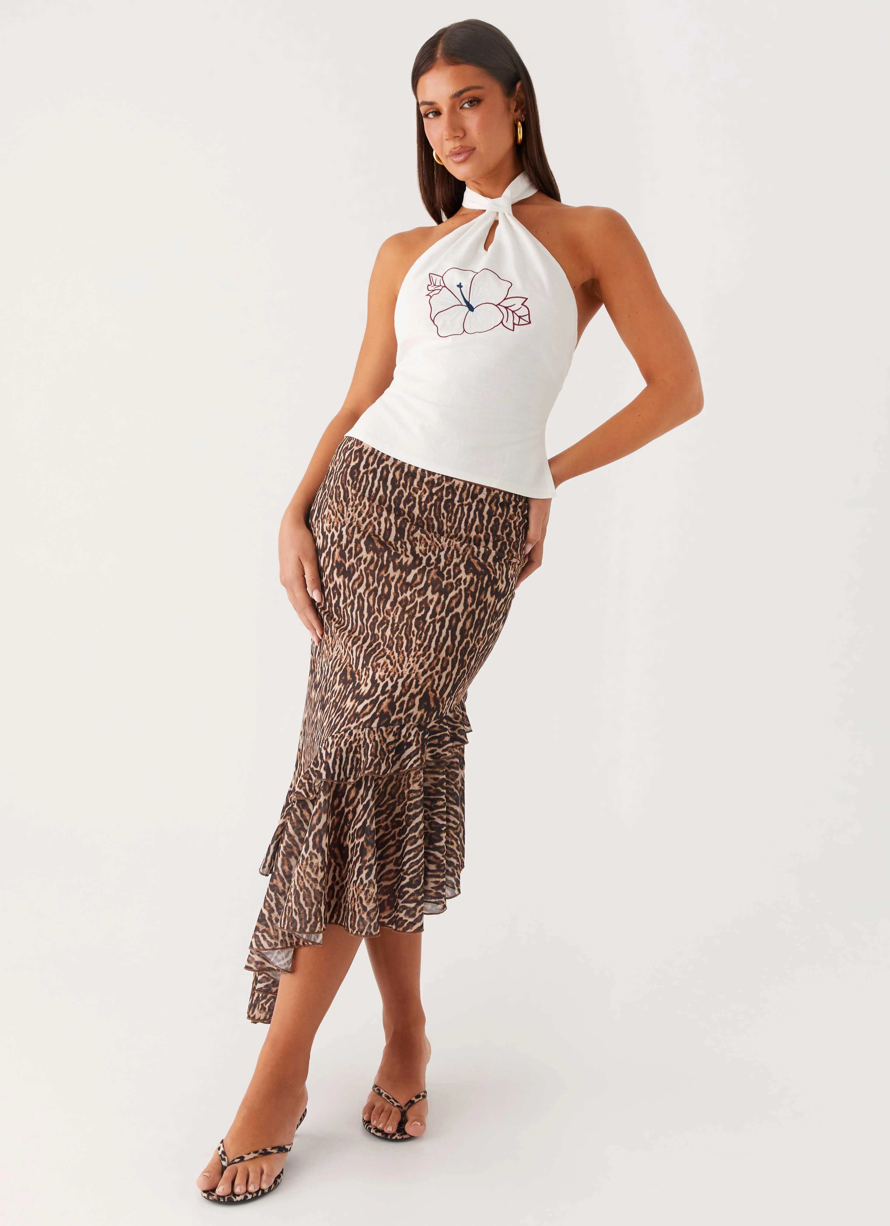 Wild Tide Midi Skirt - Cheetah Non Restrictive Fit
