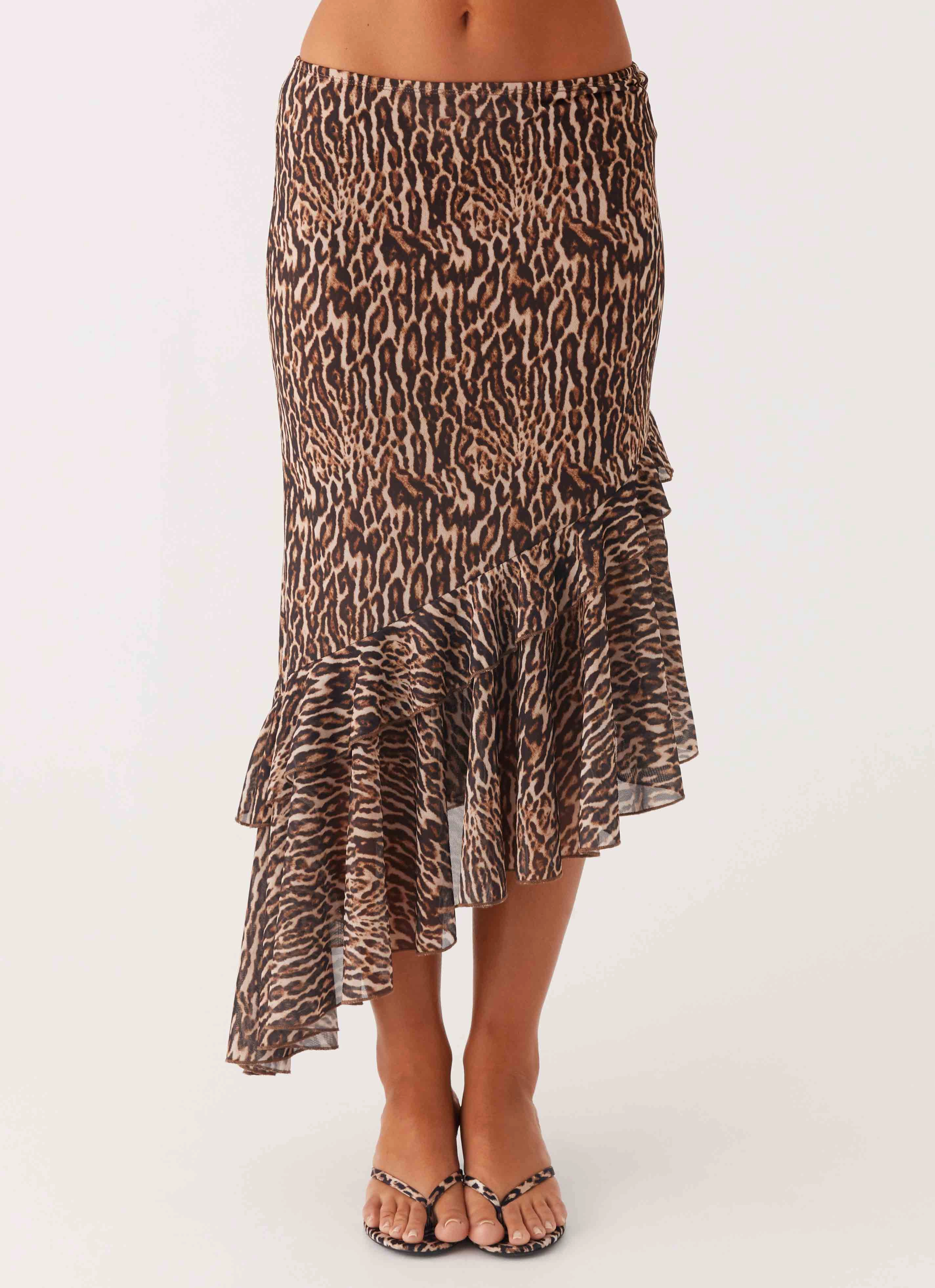 Breathable Performance Wear Mesh Lined Wild Tide Midi Skirt - Cheetah