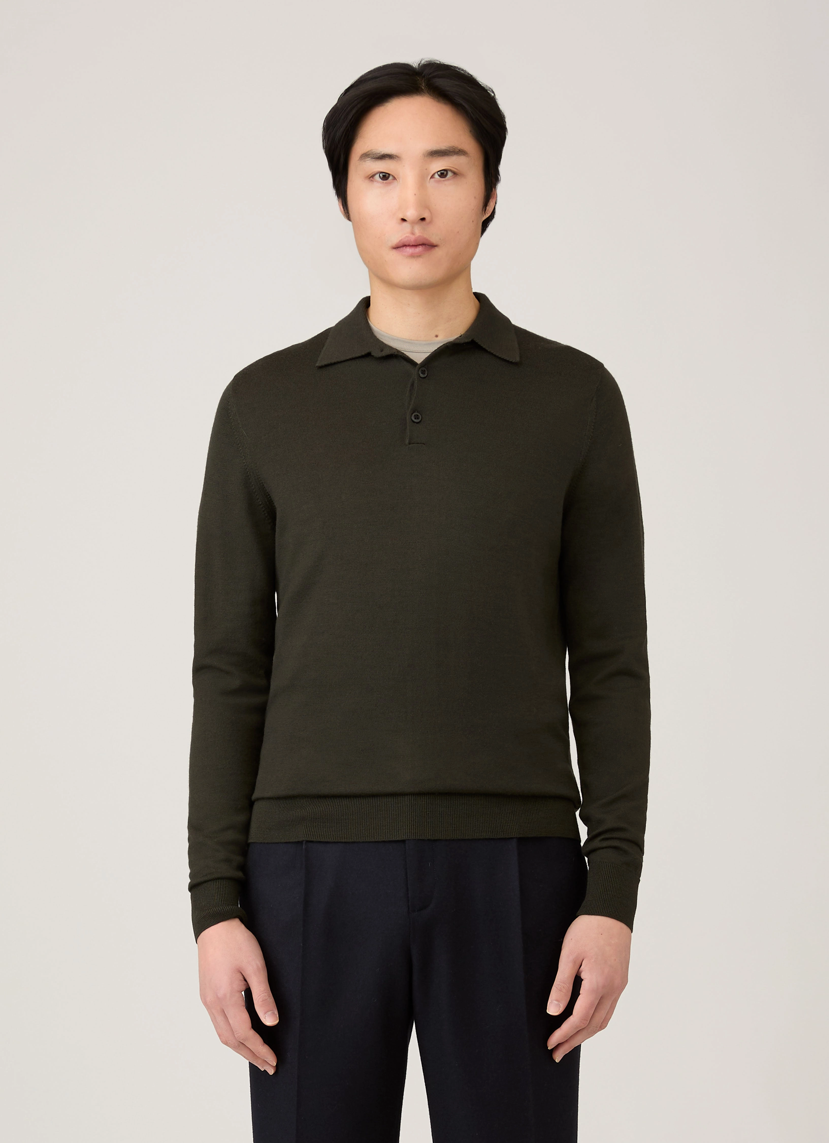 Summer Fashion Smart Design Men's Extra-Fine Merino Polo Shirt in Dark Green