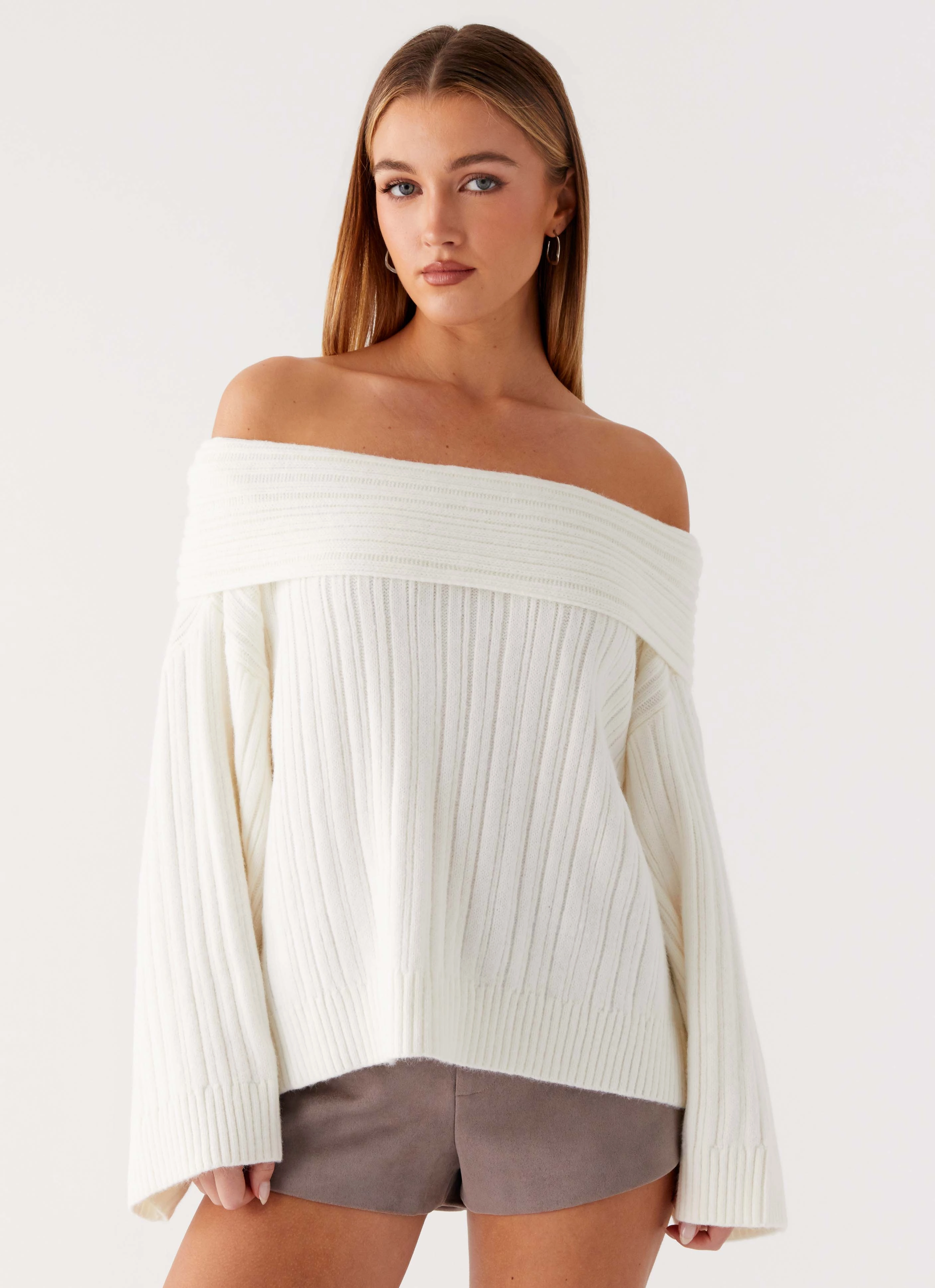 Federica Off Shoulder Knit - White HiddenPocket