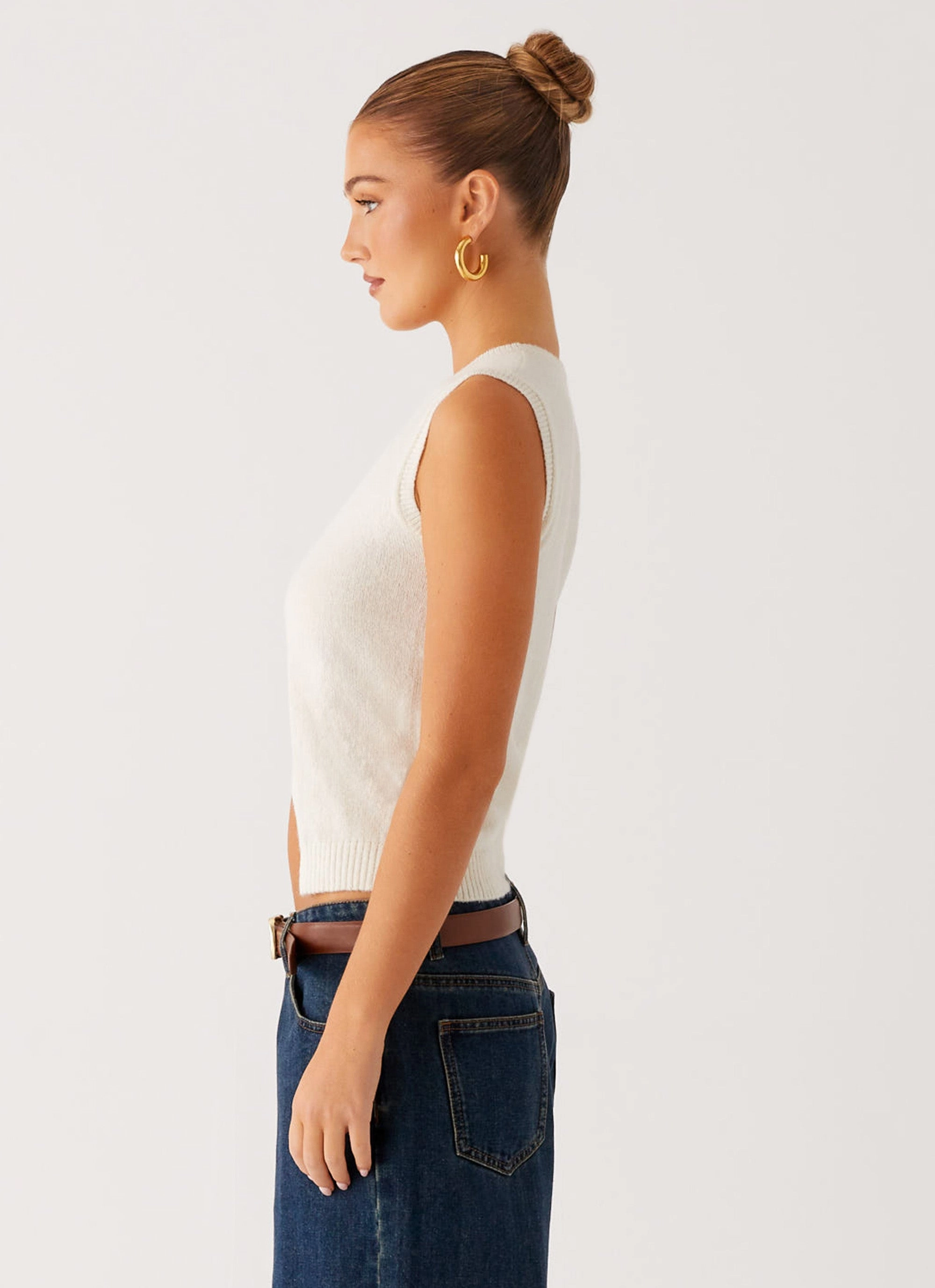 MultiLayer Stitching RawEdgedDesign Maali Knit Top - White