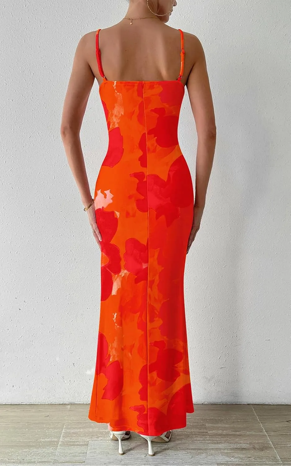PRETTYGARDEN Women's 2025 Summer Floral Spaghetti Strap Maxi Dress Stretch Sexy Bodycon Dress Backless Slip Long Dresses