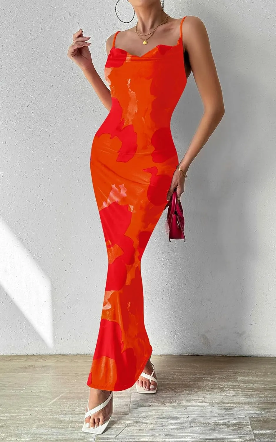PRETTYGARDEN Women's 2025 Summer Floral Spaghetti Strap Maxi Dress Stretch Sexy Bodycon Dress Backless Slip Long Dresses
