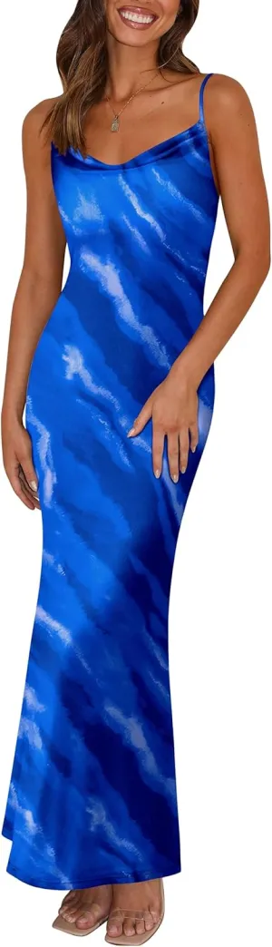 PRETTYGARDEN Women's 2025 Summer Floral Spaghetti Strap Maxi Dress Stretch Sexy Bodycon Dress Backless Slip Long Dresses