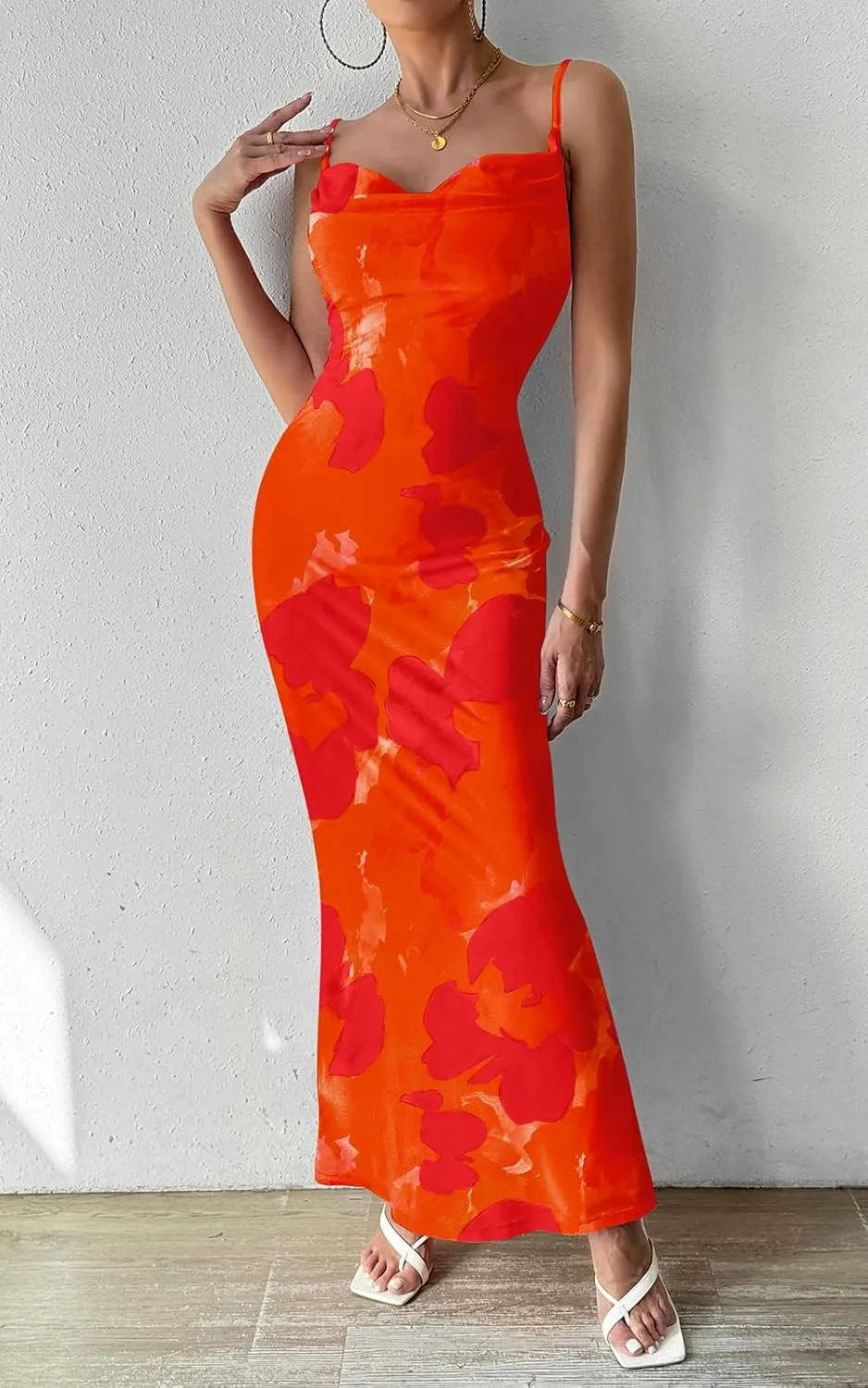 PRETTYGARDEN Women's 2025 Summer Floral Spaghetti Strap Maxi Dress Stretch Sexy Bodycon Dress Backless Slip Long Dresses