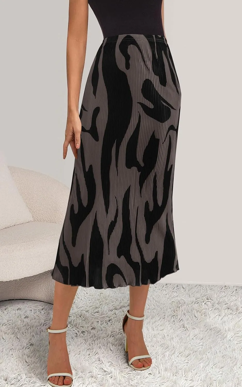PRETTYGARDEN Women's 2025 Summer High Waist Graphic Print A Line Pleated Long Skirts for Women Trendy Plisse Midi Skirt