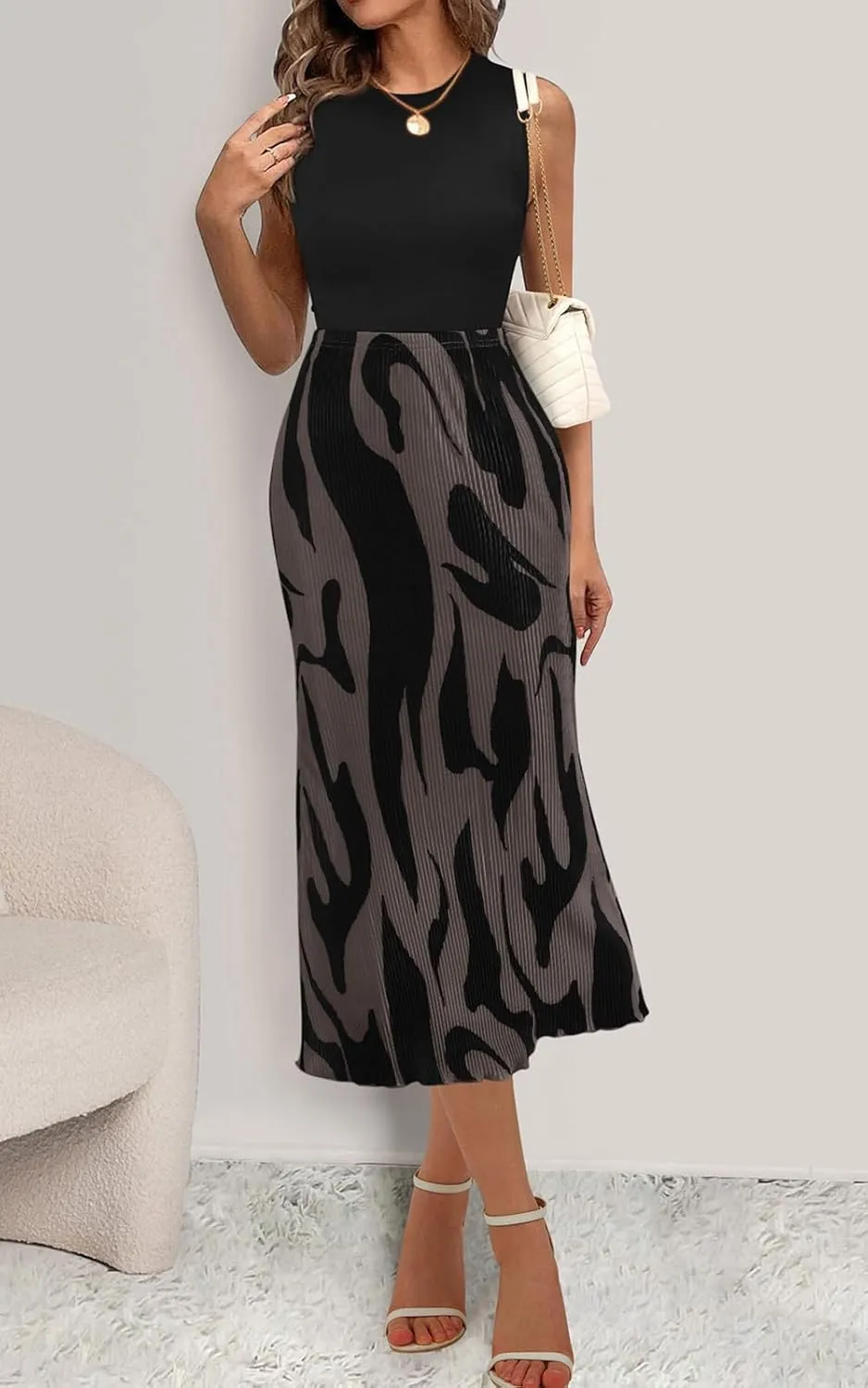 PRETTYGARDEN Women's 2025 Summer High Waist Graphic Print A Line Pleated Long Skirts for Women Trendy Plisse Midi Skirt