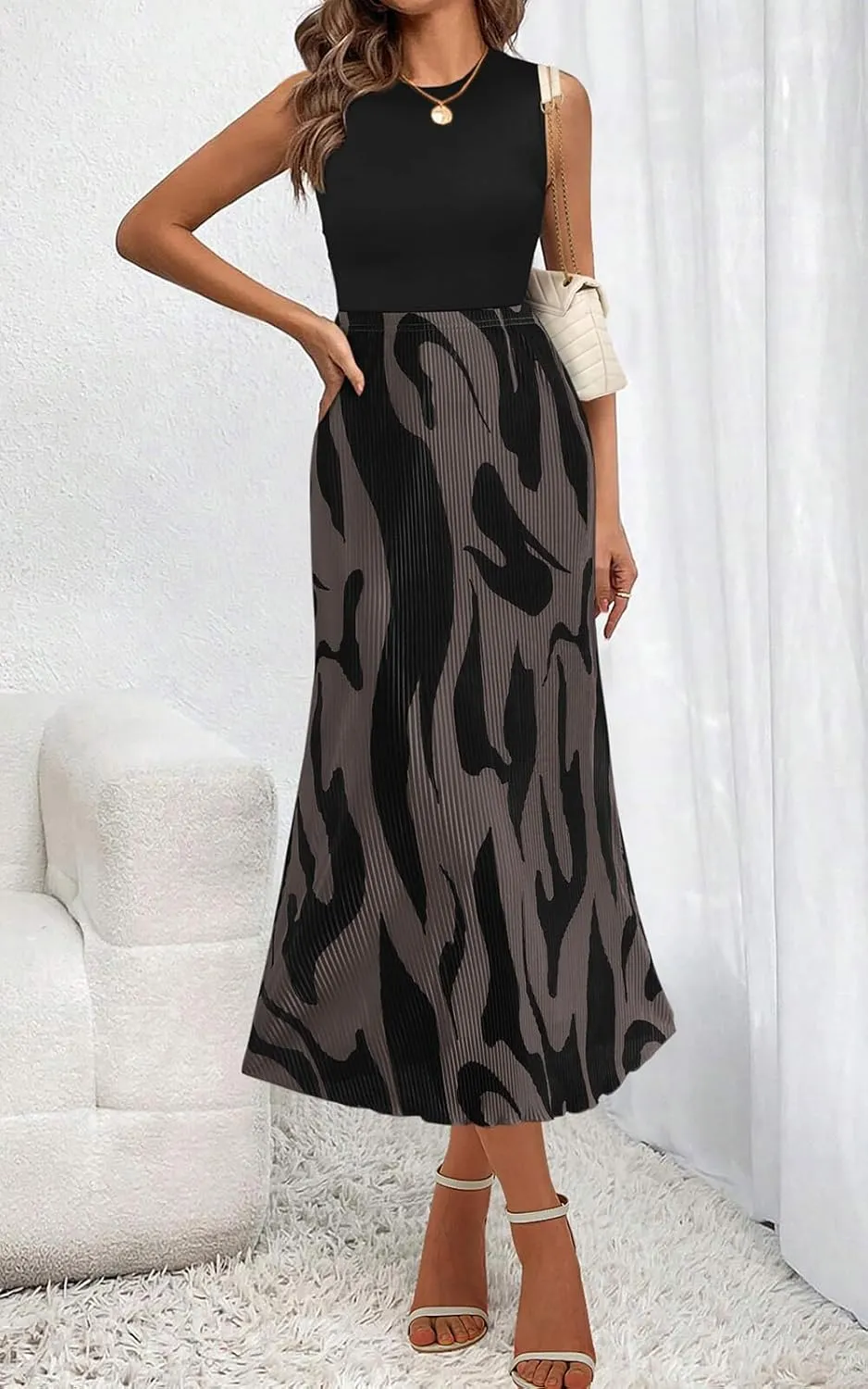 PRETTYGARDEN Women's 2025 Summer High Waist Graphic Print A Line Pleated Long Skirts for Women Trendy Plisse Midi Skirt