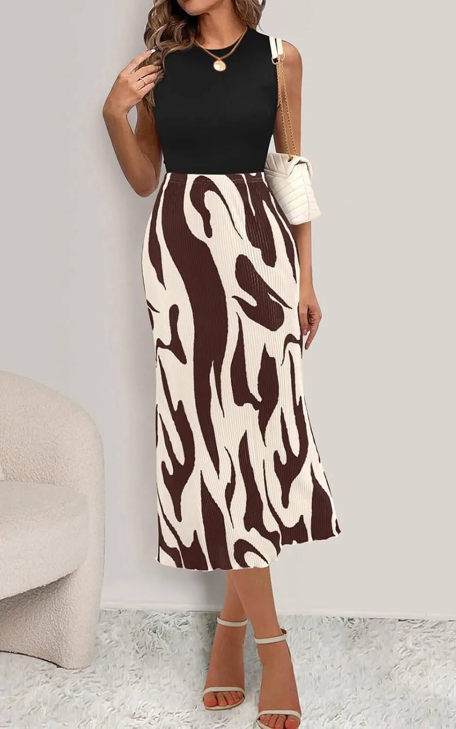 PRETTYGARDEN Women's 2025 Summer High Waist Graphic Print A Line Pleated Long Skirts for Women Trendy Plisse Midi Skirt