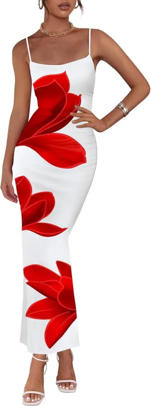PRETTYGARDEN Womens Floral Maxi Dress Summer 2025 Sexy Spaghetti Strap Slip Bodycon Mesh Beach Vacation Dresses