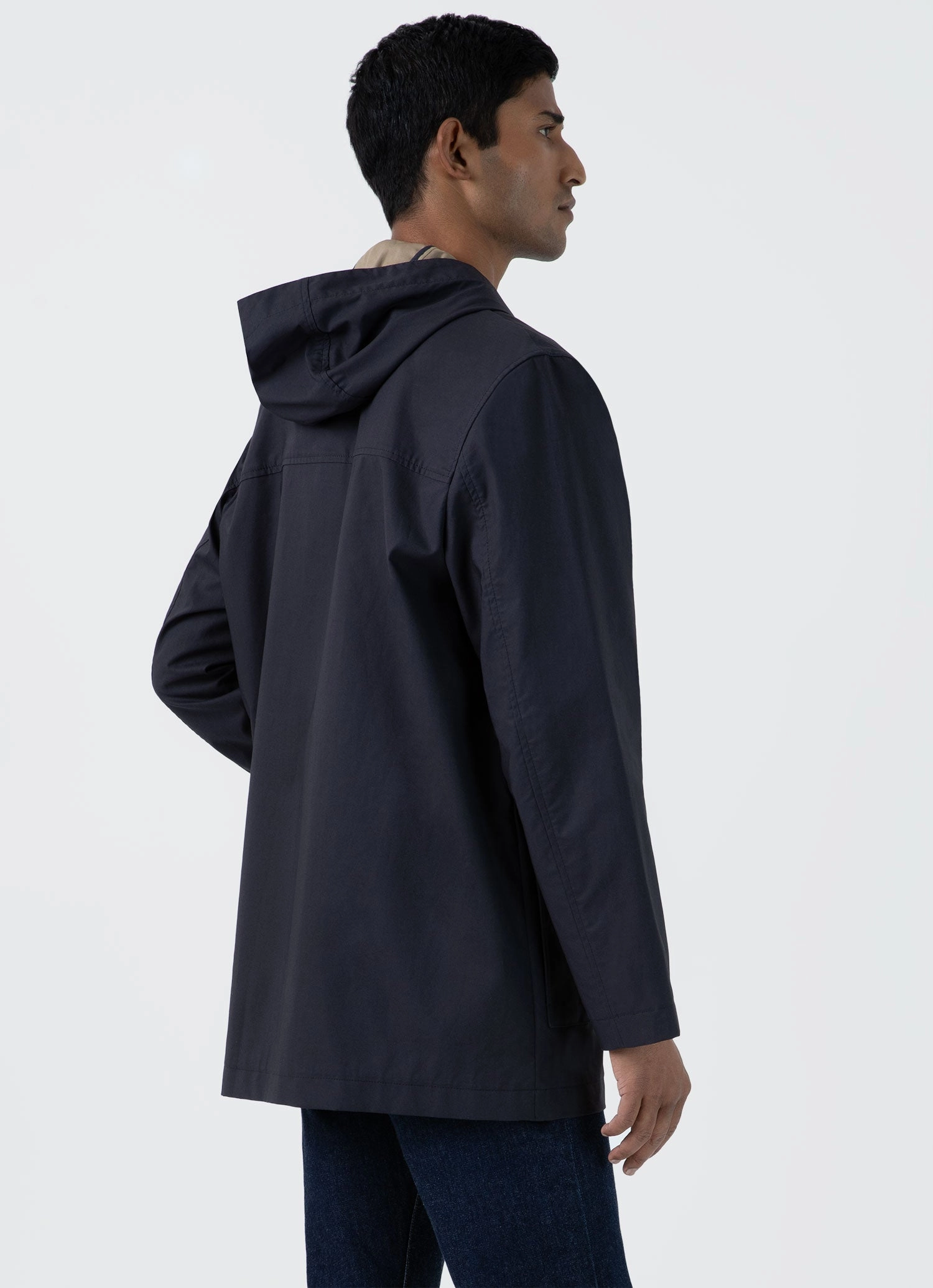 Men's Cotton Bonded Hooded Mac in Navy Action