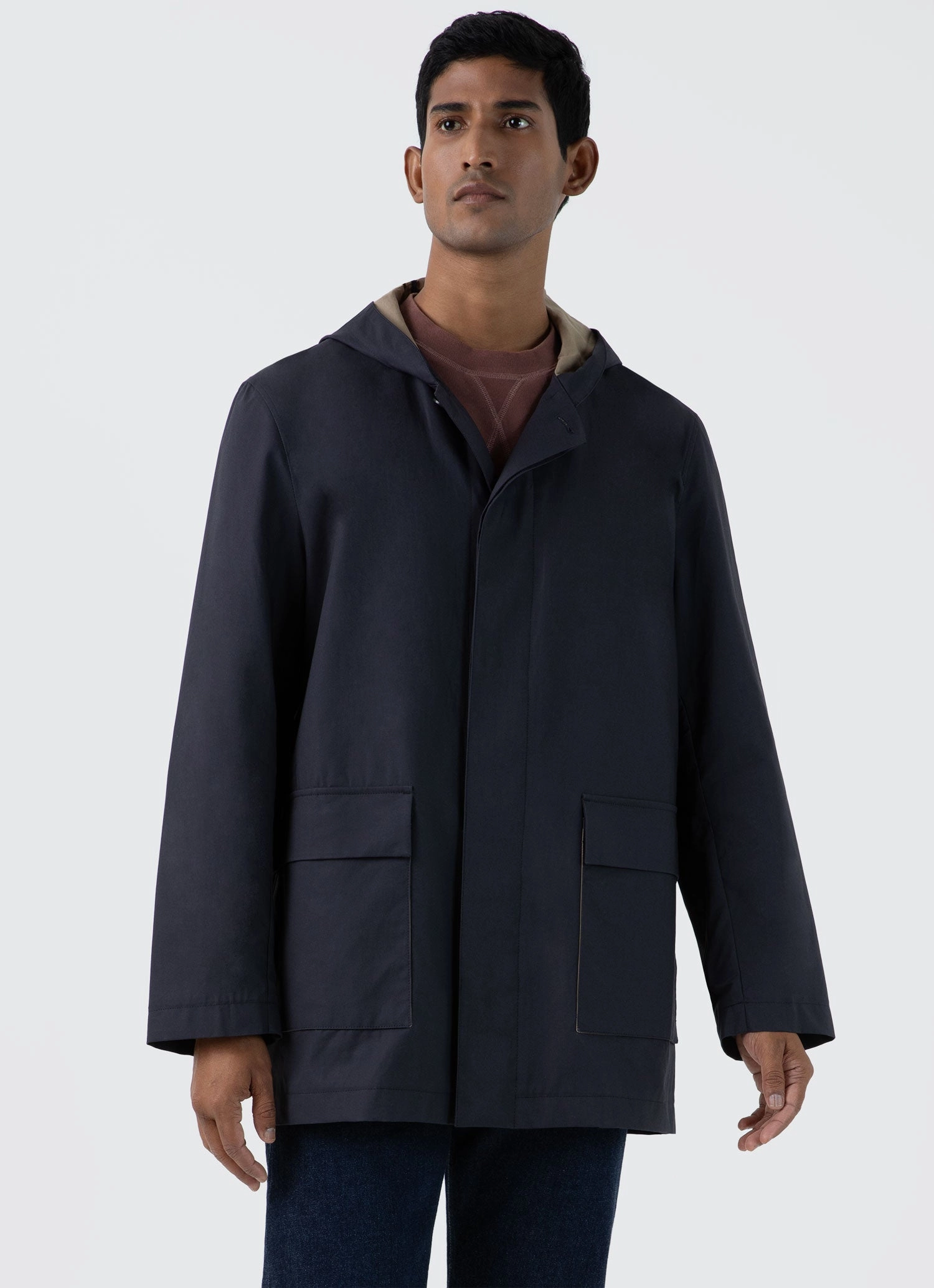 Functional Outerwear Men's Cotton Bonded Hooded Mac in Navy