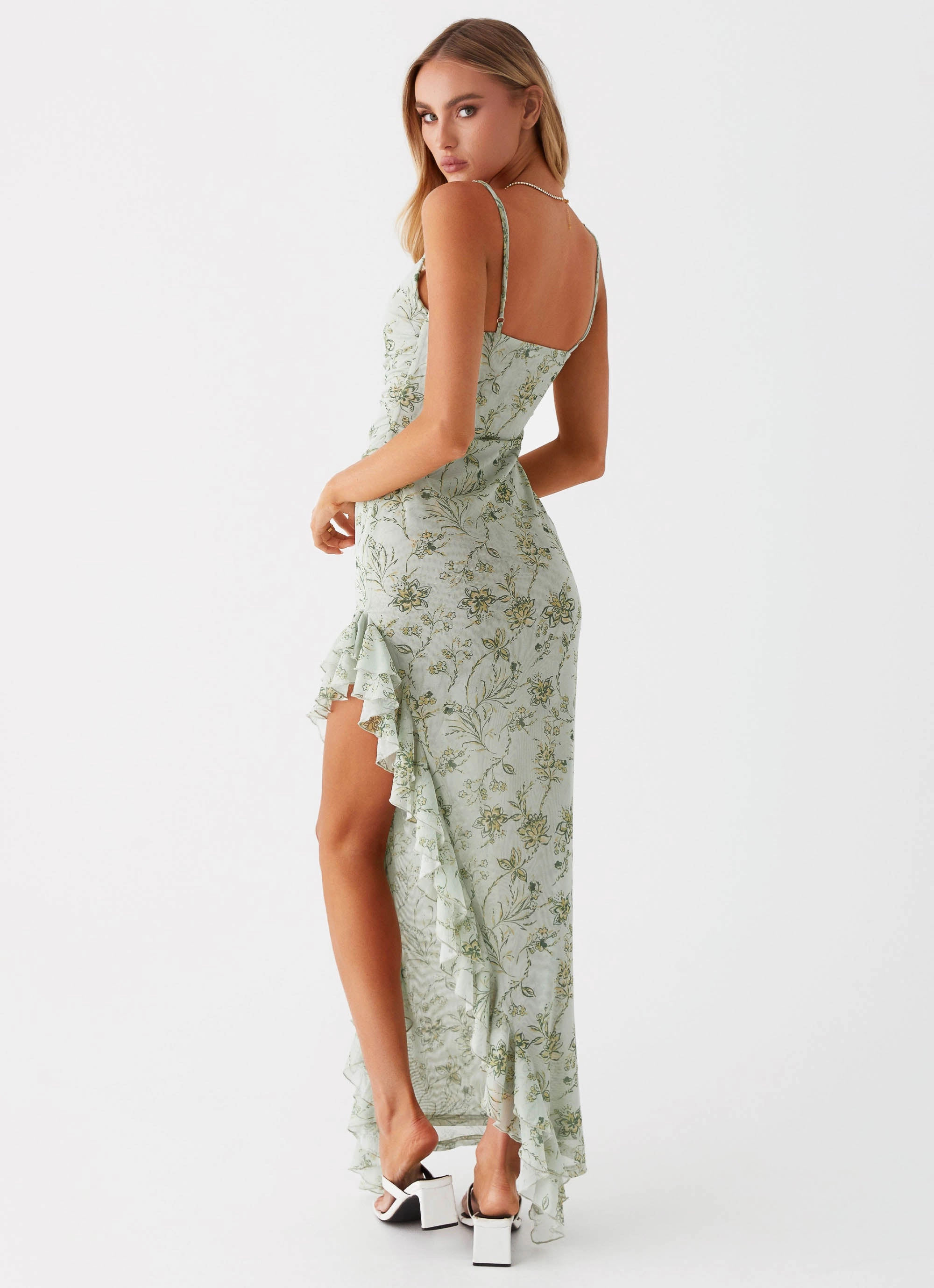 Mid layer Fitted Design Princessa Maxi Dress - Sage Floral