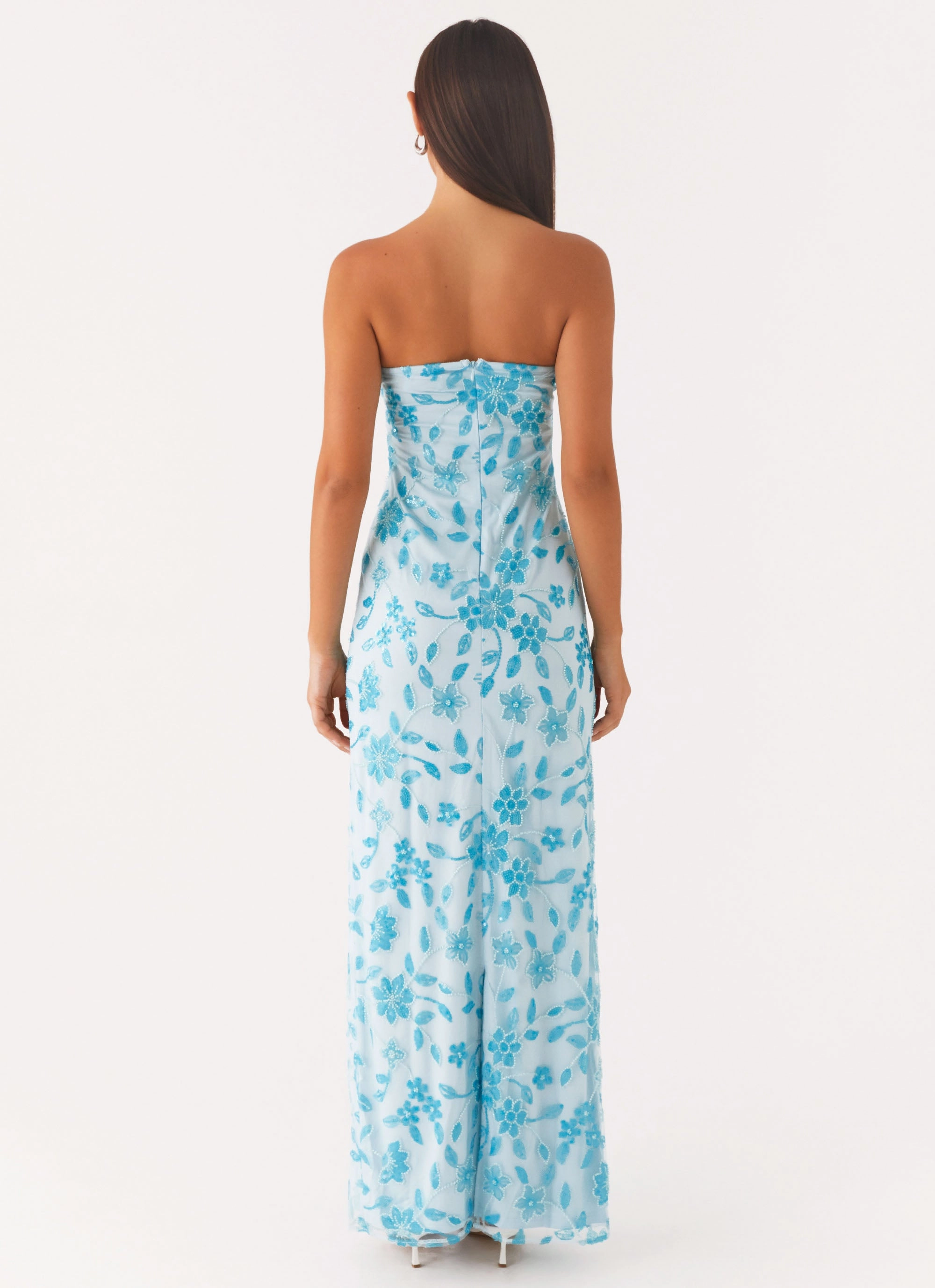Clean Comfort Subtle Drape Prism Beaded Maxi Dress - Blue