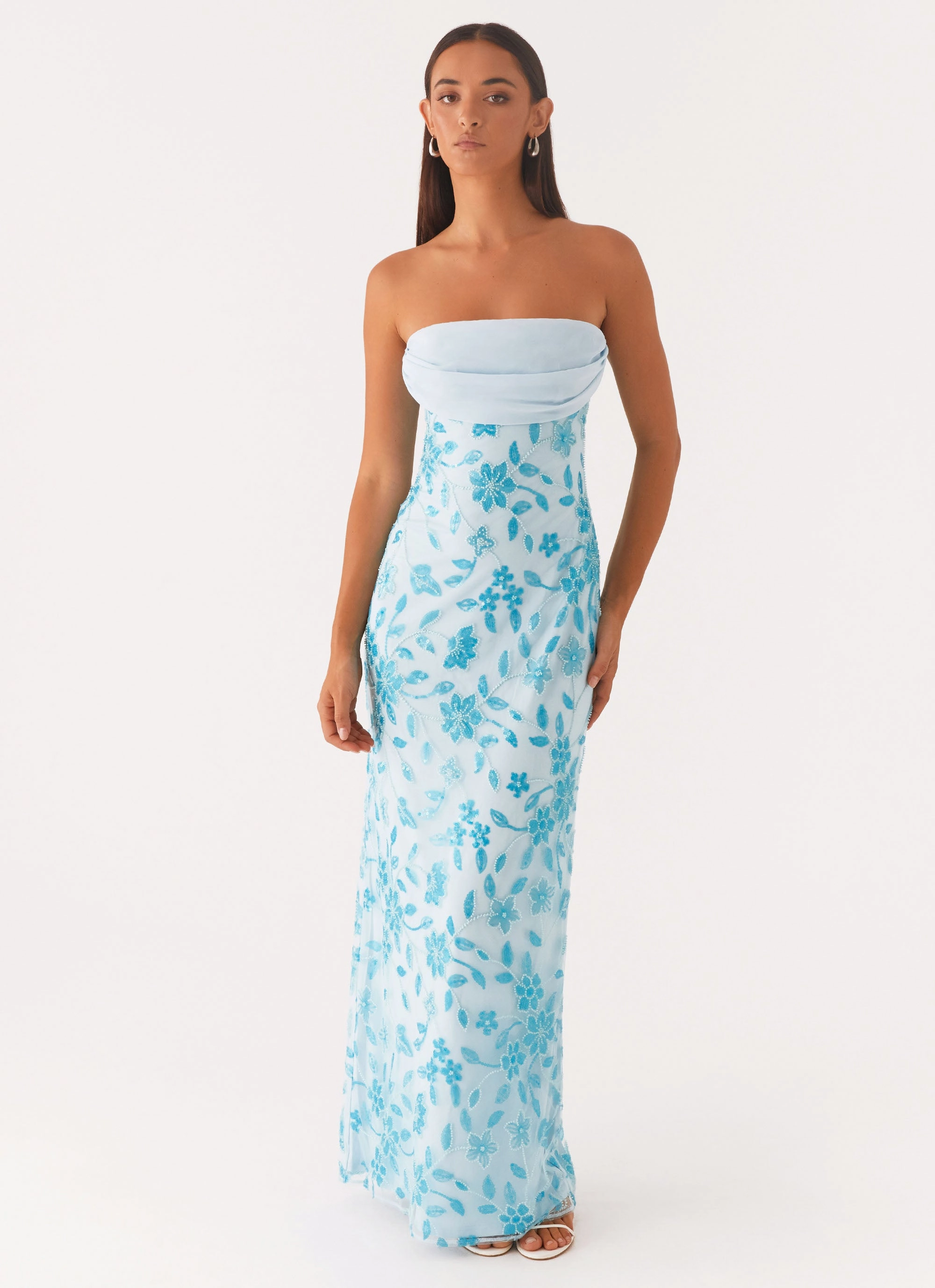 Soft Gradient Prism Beaded Maxi Dress - Blue