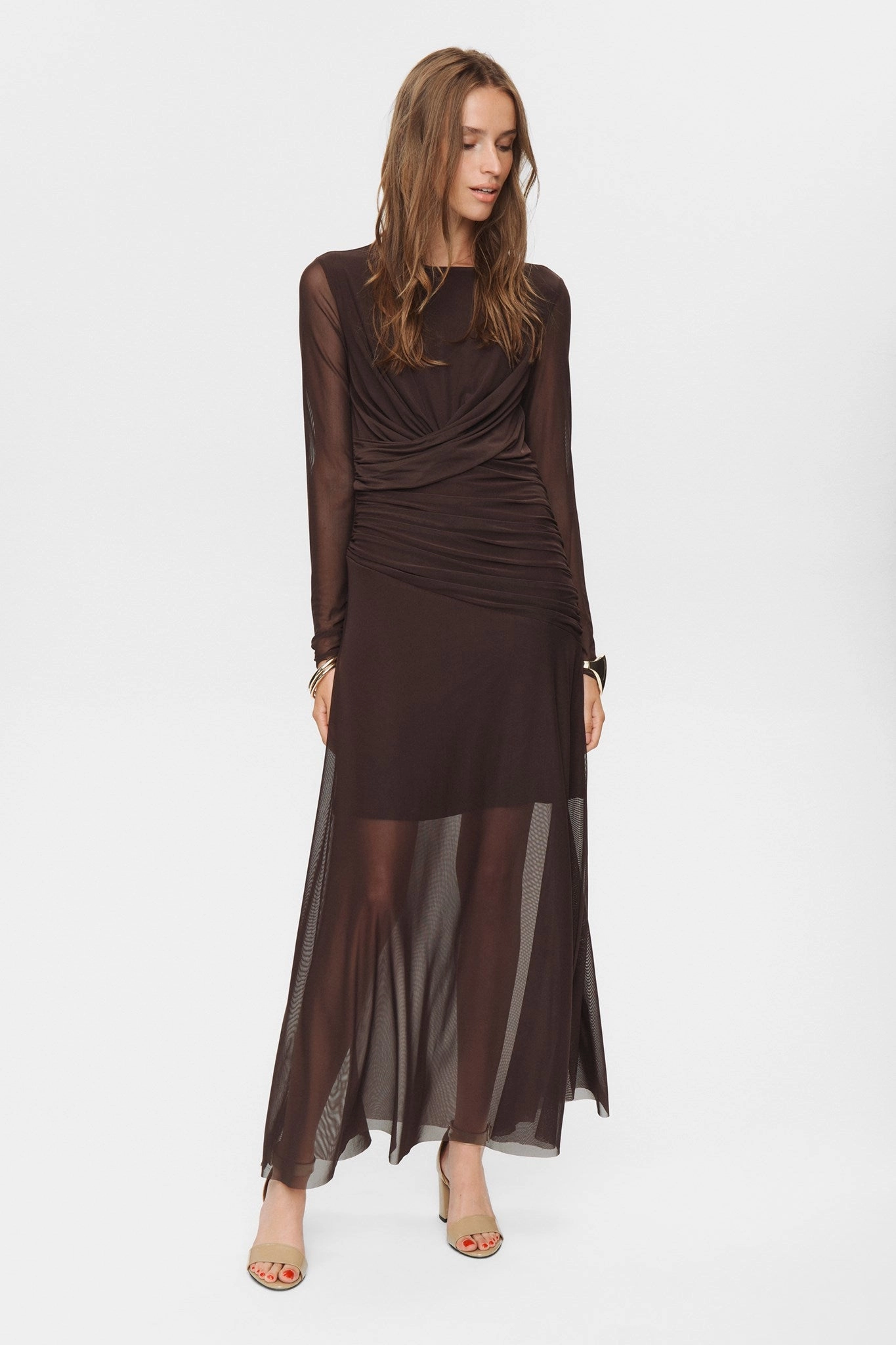 NUCIRRI MESH DRESS - Black Coffee warm tones Mini-Length