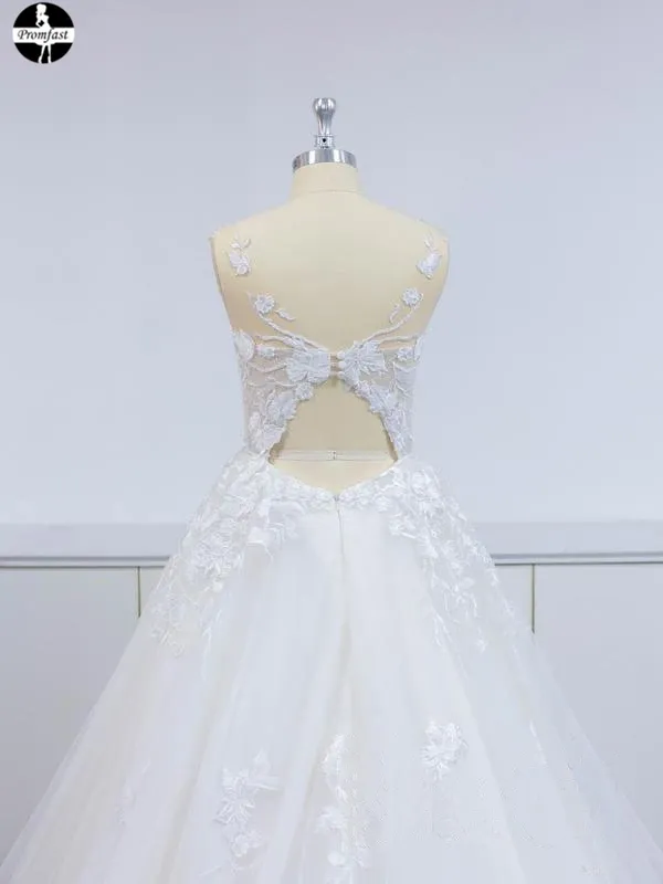 Promfast A-Line Floral Applique Beach Wedding Dresses, wedding gown new PFW0478