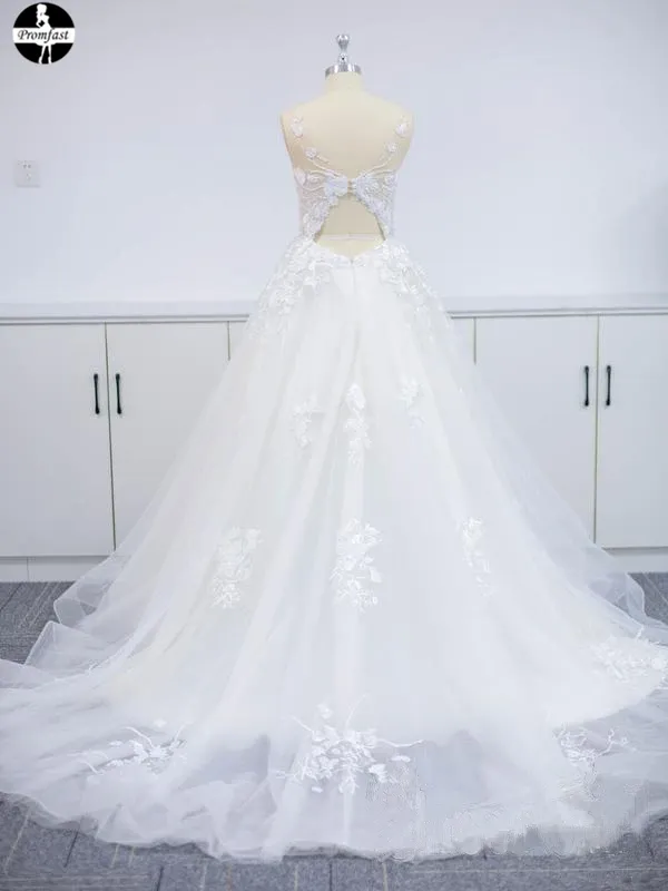 Promfast A-Line Floral Applique Beach Wedding Dresses, wedding gown new PFW0478