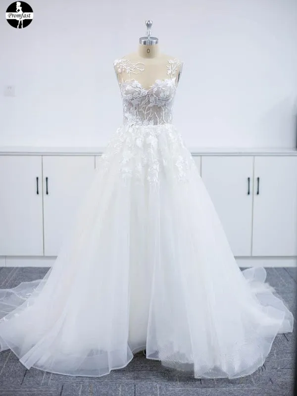 Promfast A-Line Floral Applique Beach Wedding Dresses, wedding gown new PFW0478