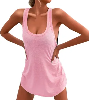 PTOLOCIF Beach Dresses for Women Casual U Neck Sleeveless Mini Dresses Summer Beach Cover ups Swimwear Tank Dress