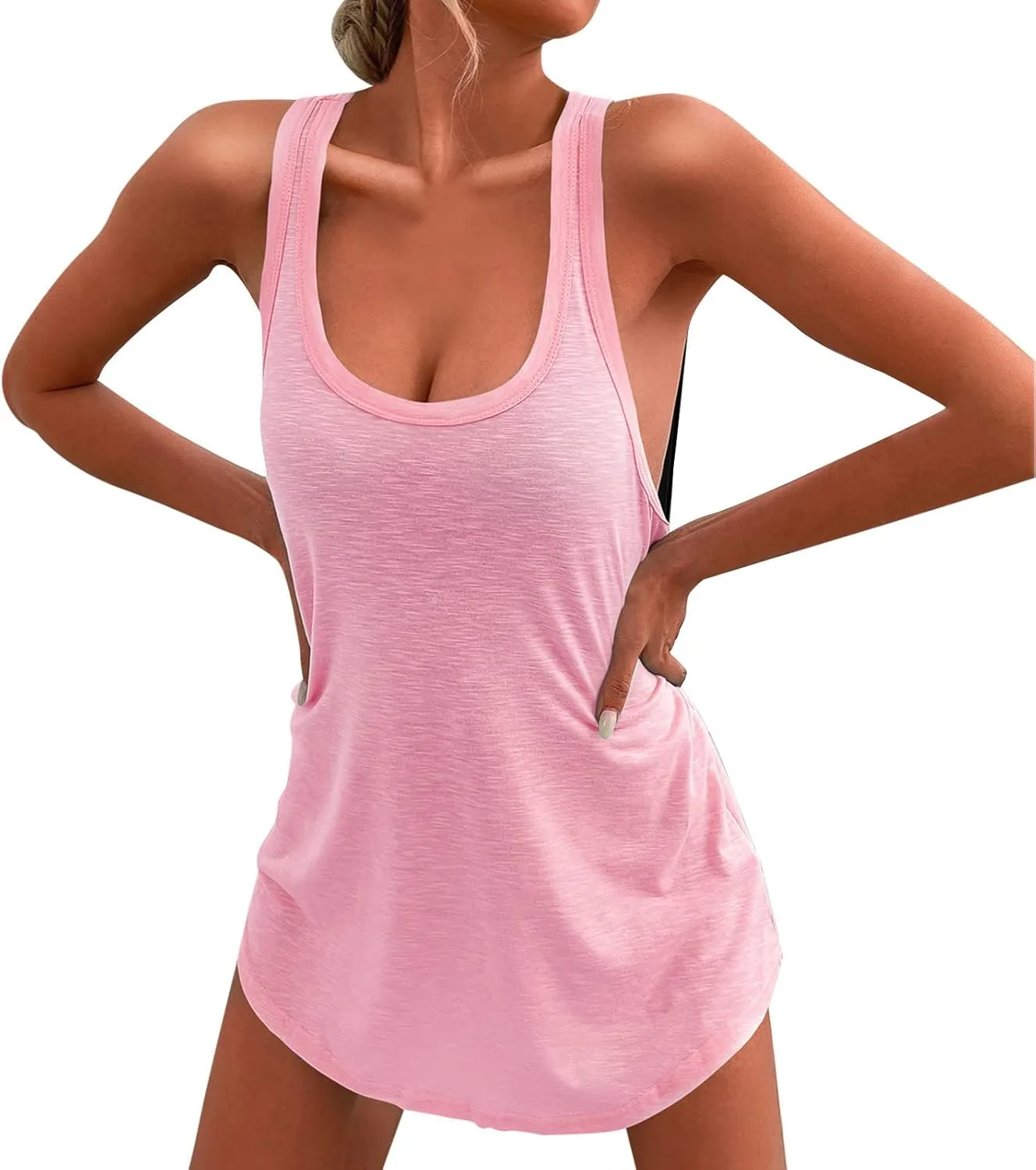 PTOLOCIF Beach Dresses for Women Casual U Neck Sleeveless Mini Dresses Summer Beach Cover ups Swimwear Tank Dress