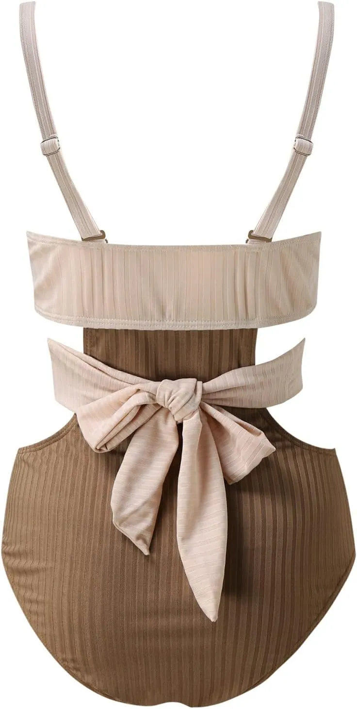PTOLOCIF One Piece Swimsuit Women Push up Tummy Control Bathing Suits V Neck Cutout Modest Swim Suits 1 Piece Swimwear