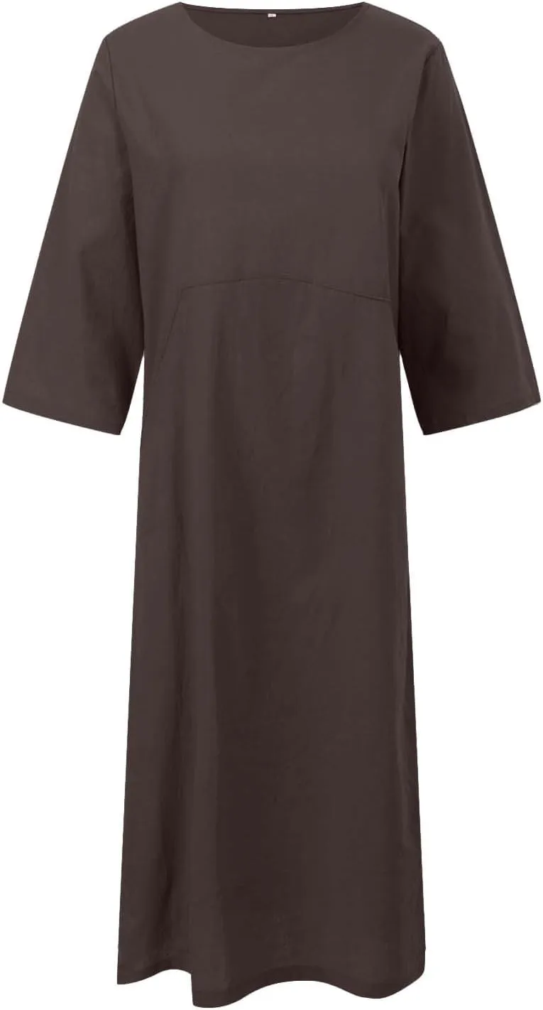 PTOLOCIF Summer Dresses for Women Crew Neck Half Short Sleeve T Shirt Dresses Solid Color Hem Beach Casual Shift Dress
