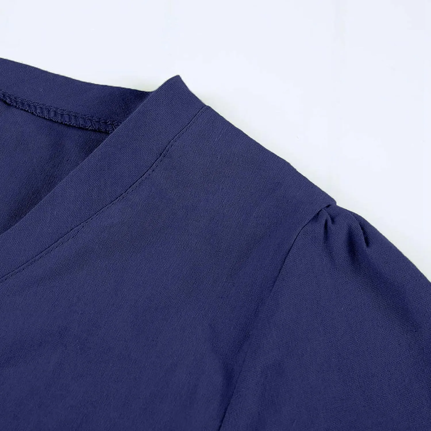 PTOLOCIF Women Cute Cap Sleeve V Neck Dresses Casual Cotton Linen Dress Summer Plain Shift Sundress Knee Length T Shirt Dress