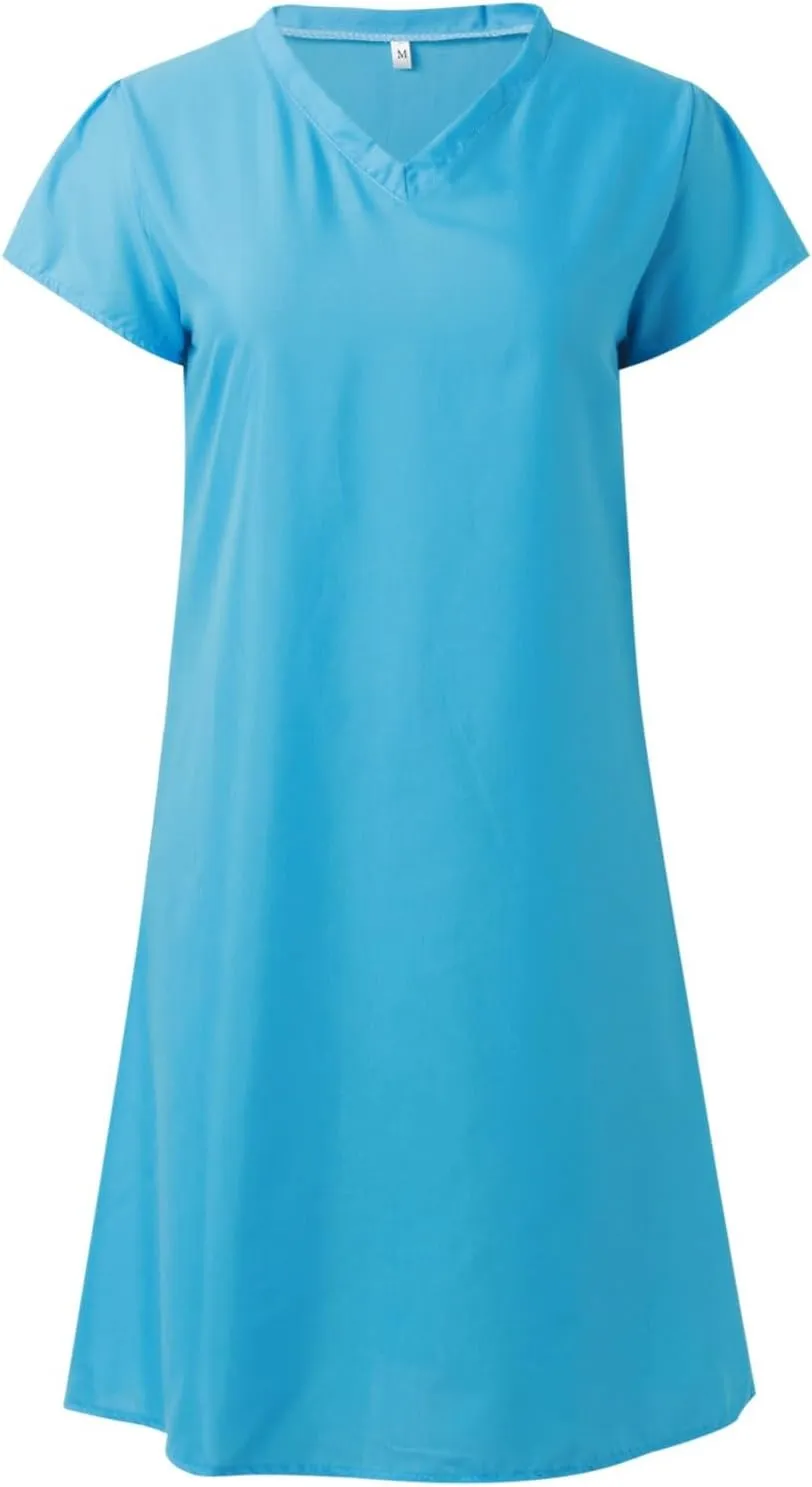 PTOLOCIF Women's Cotton Linen Mini Dress Plus Size Cap Sleeve Summer Vacation Dresses V Neck Casual Knee Lenght Shift Dress