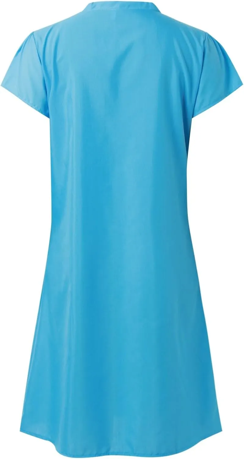 PTOLOCIF Women's Cotton Linen Mini Dress Plus Size Cap Sleeve Summer Vacation Dresses V Neck Casual Knee Lenght Shift Dress