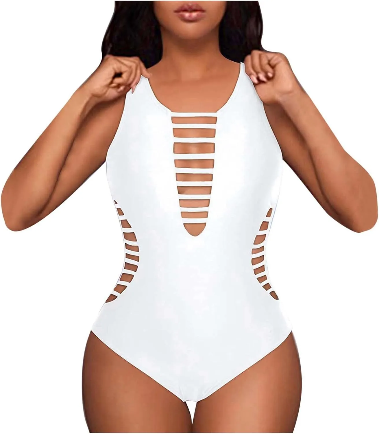 PTOLOCIF Womens One Piece Swimsuits Tummy Control Swimsuit High Waisted Bathing Suit Cutout Monokini V Neck Swimwear