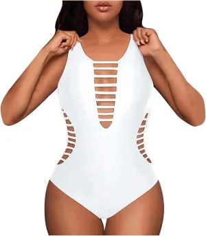 PTOLOCIF Womens One Piece Swimsuits Tummy Control Swimsuit High Waisted Bathing Suit Cutout Monokini V Neck Swimwear