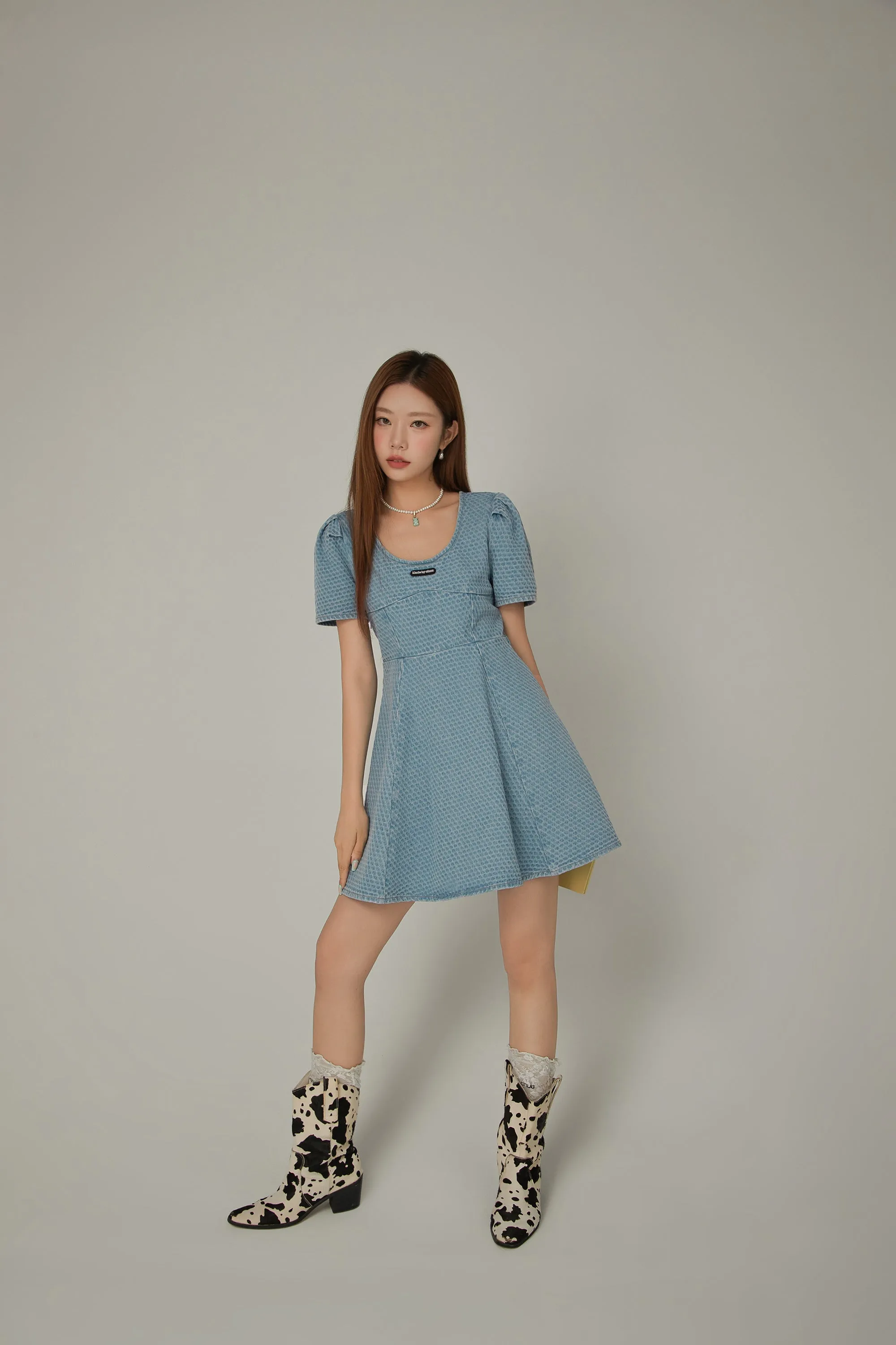 Puff Sleeve Denim Mini Dress