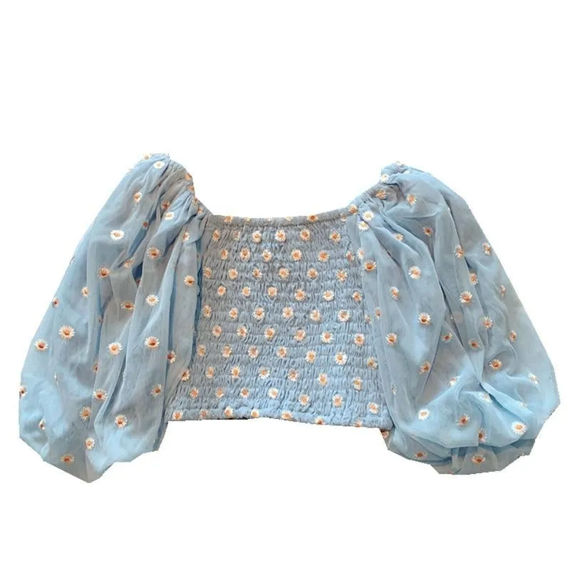 Puff Sleeve Floral Crop Top