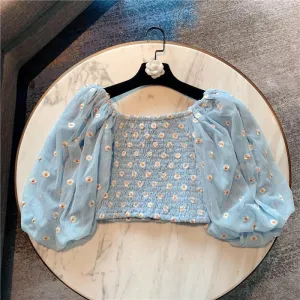 Puff Sleeve Floral Crop Top