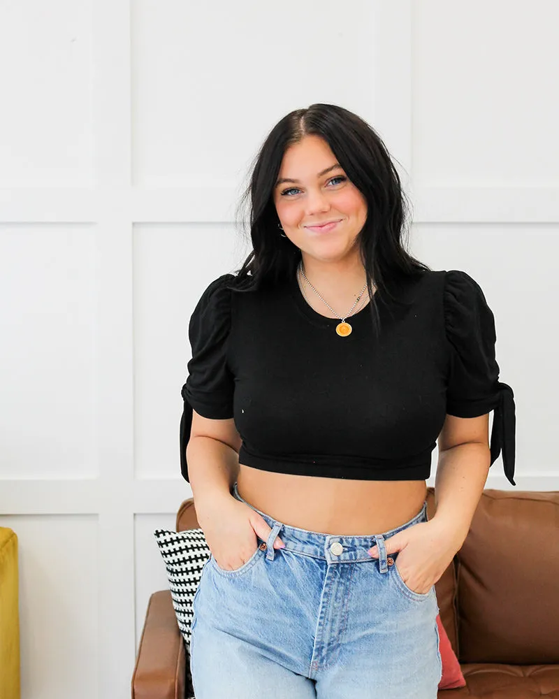 Puff Sleeve Halftee with Tie Detail