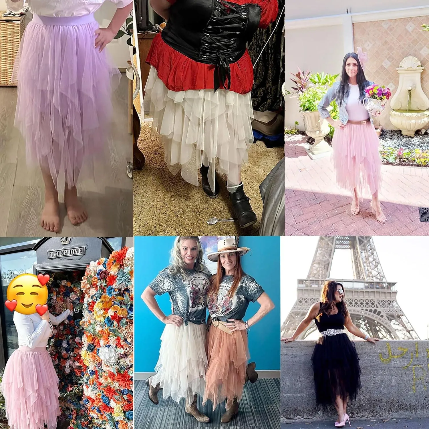 PUKAVT Tulle Skirts for Women High Waist Elastic Midi Skirt A-line Irregular Layered Mesh Tutu Skirts