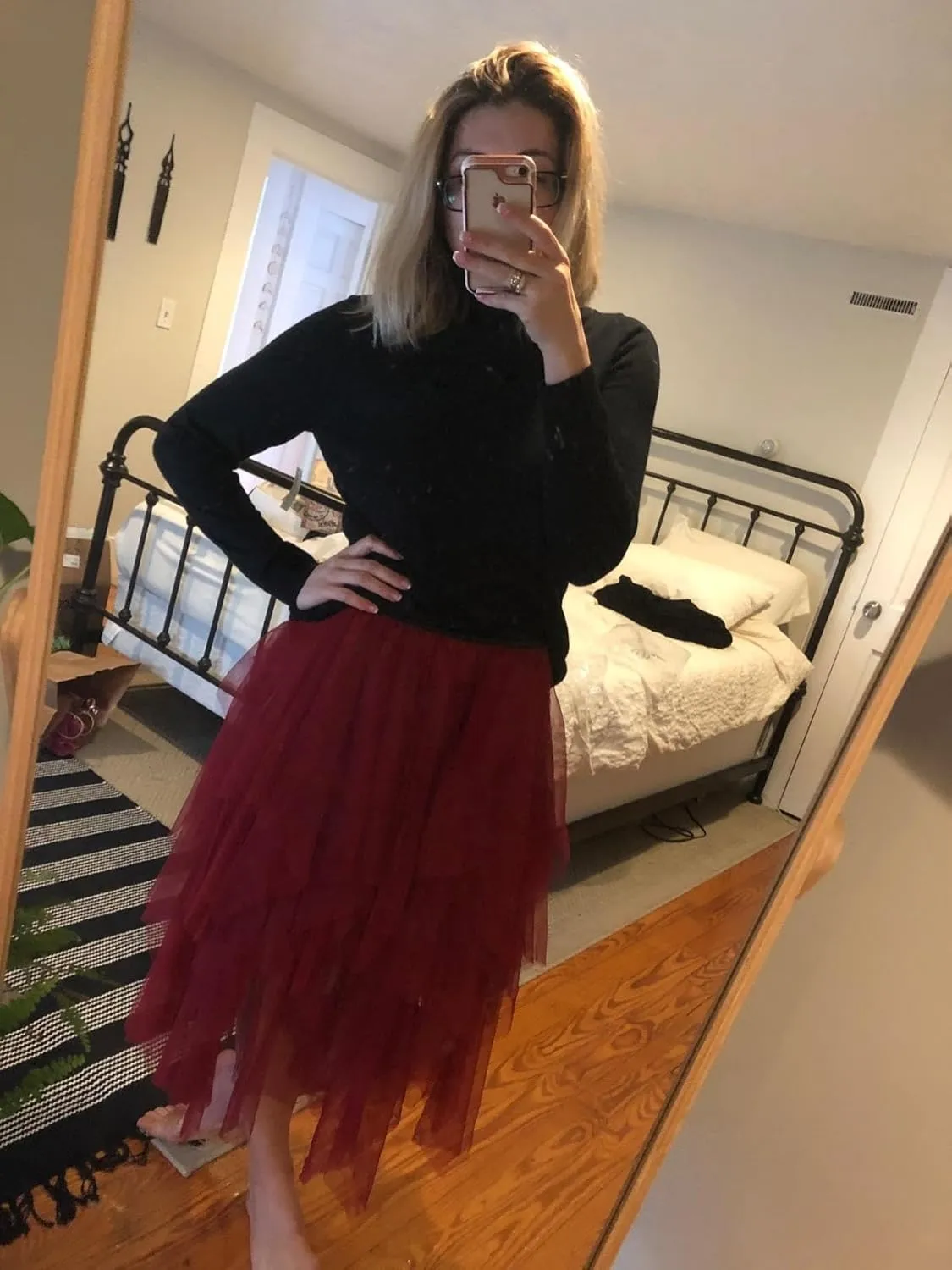 PUKAVT Tulle Skirts for Women High Waist Elastic Midi Skirt A-line Irregular Layered Mesh Tutu Skirts