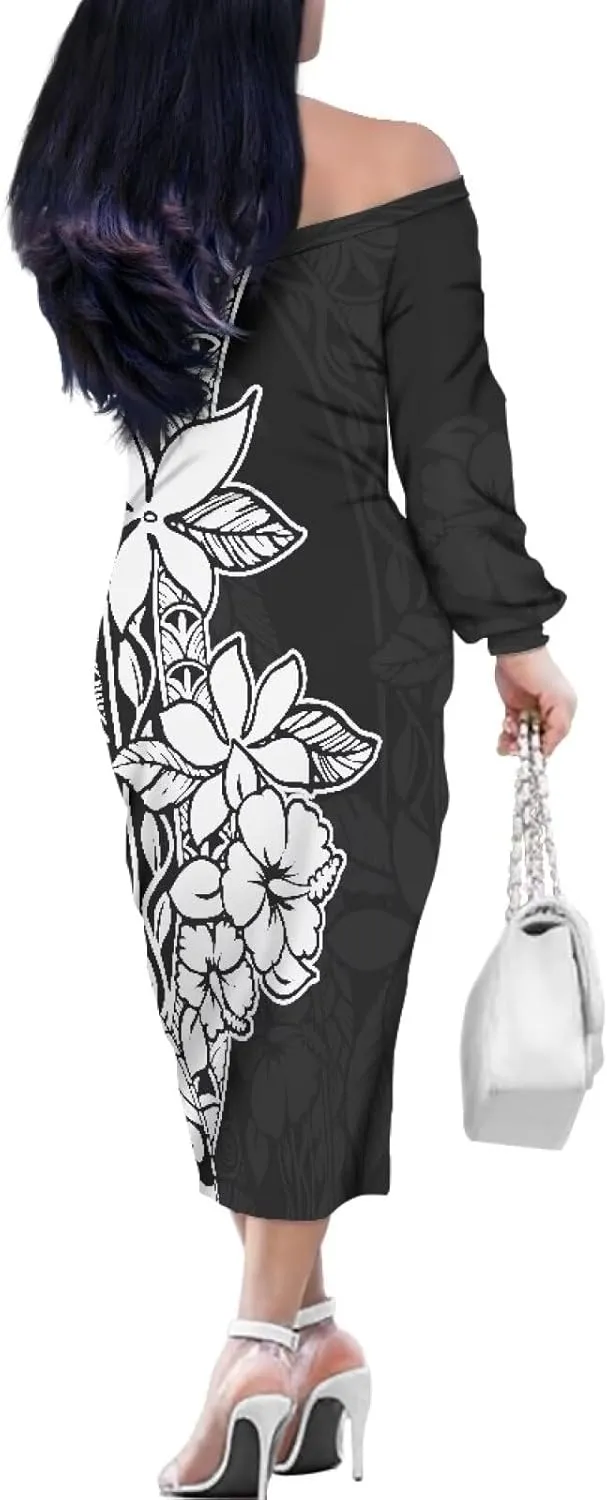 Puletasi Samoan Traditional Off Shoulder Long Shoulder Bodycon Dresses
