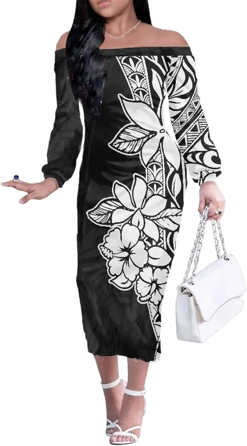 Puletasi Samoan Traditional Off Shoulder Long Shoulder Bodycon Dresses