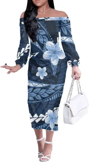 Puletasi Samoan Traditional Off Shoulder Long Shoulder Bodycon Dresses