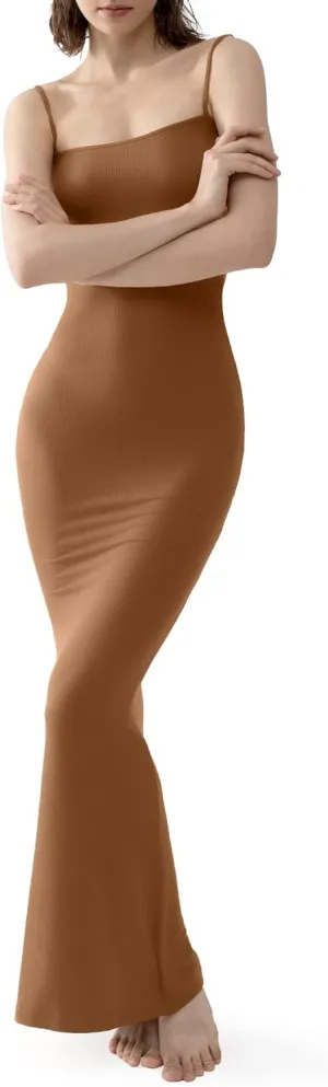 PUMIEY Women's Slip Maxi Dress Sexy Ribbed Bodycon Dresses Long Dress