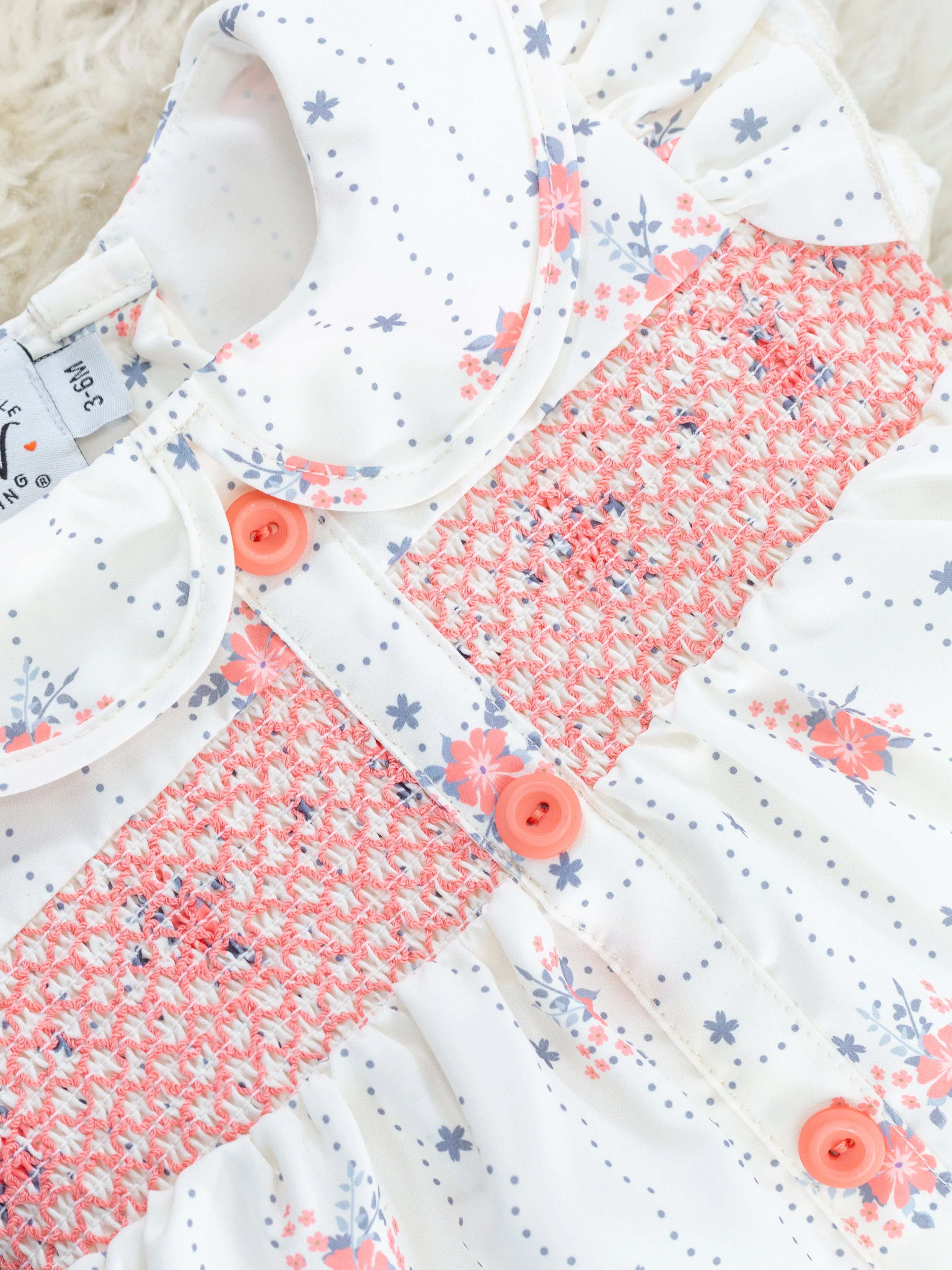 Punch Pink Smocked Floral Vintage Ruffle Romper